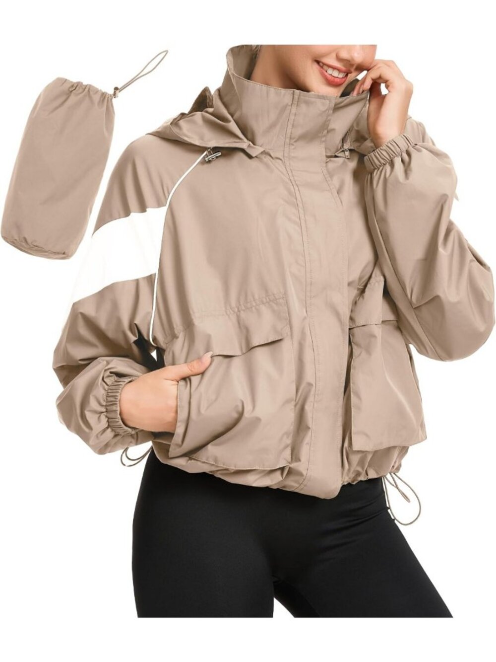 Cropped Lightweight Waterproof Rain Jacket for Women - Athletic Outdoor